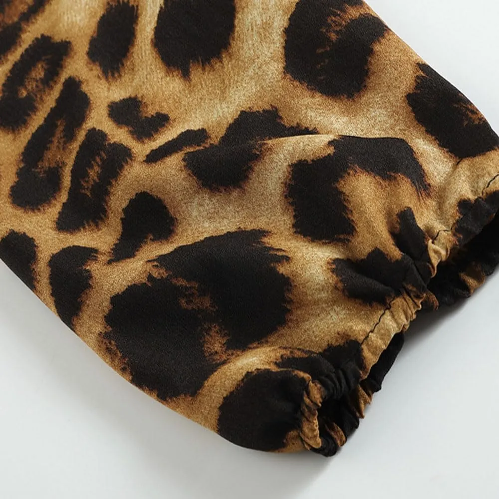 Women Sexy Leopard Print Midi Dress Long Sleeve Tie Wrap Dresses for Women V-Neck Ladies Casual Dress Autumn Winter