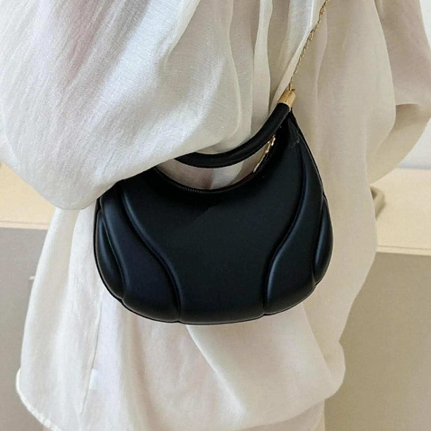 Women Shoulder Bag Fashion New Pattern Solid Color Retro Practical Large Capacity Zipper Messenger Bag (Black, One Size)