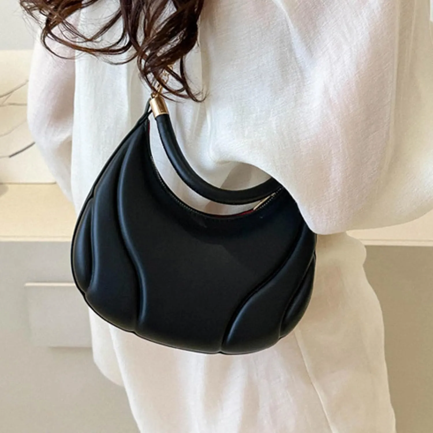 Women Shoulder Bag Fashion New Pattern Solid Color Retro Practical Large Capacity Zipper Messenger Bag (Black, One Size)