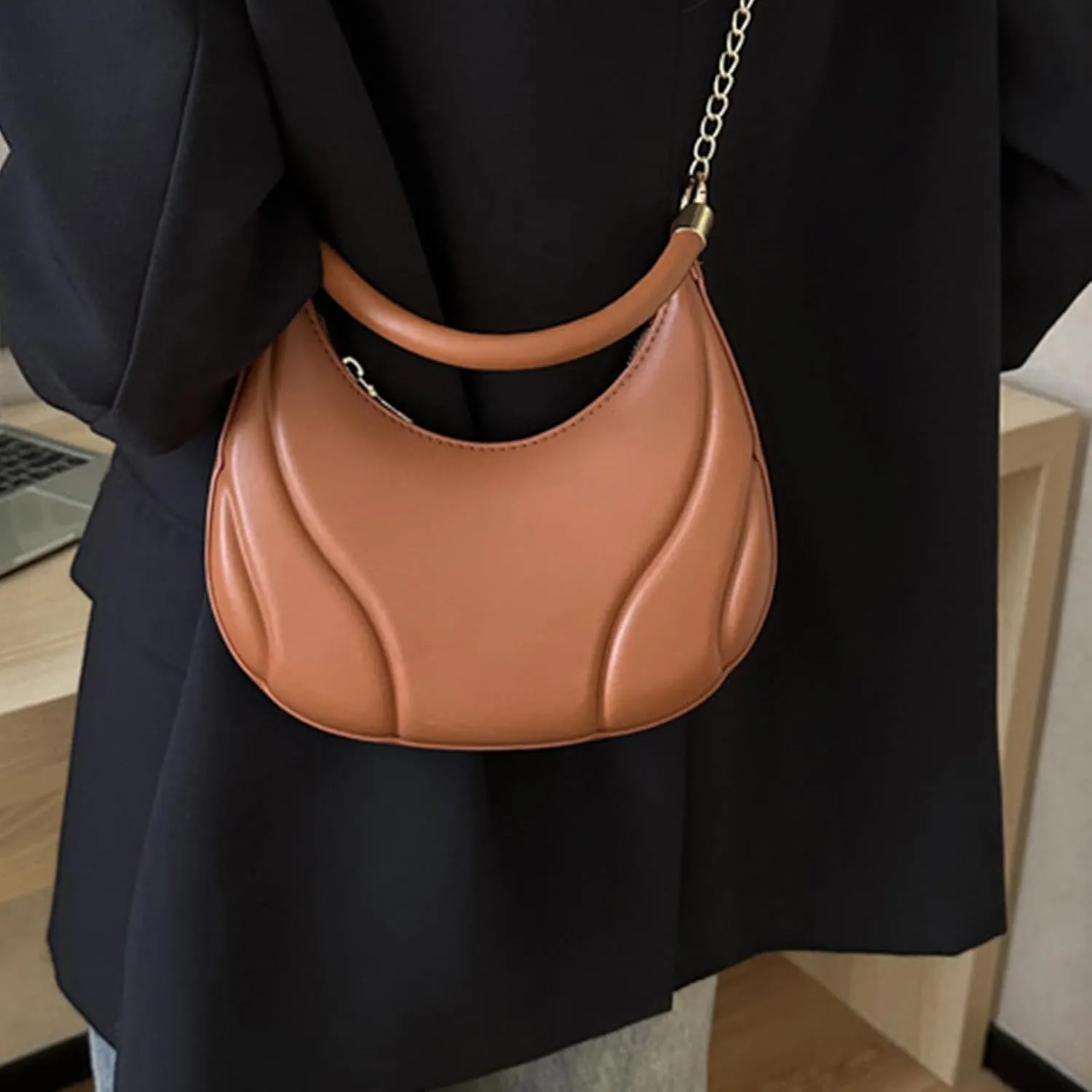 Women Shoulder Bag Fashion New Pattern Solid Color Retro Practical Large Capacity Zipper Messenger Bag (Brown, One Size)