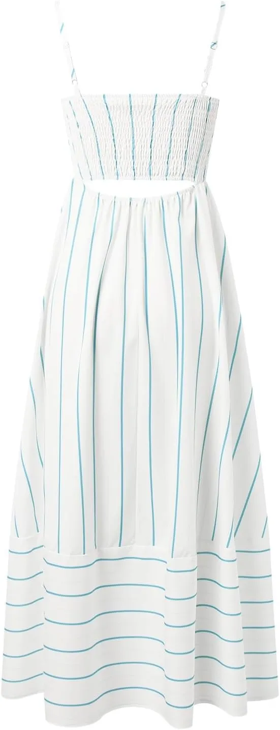 Women Stripe Sleeveless Camisole Dress Plus Size Backless Suspender Dress Summer Flowy Sundress Casual Party Dresses