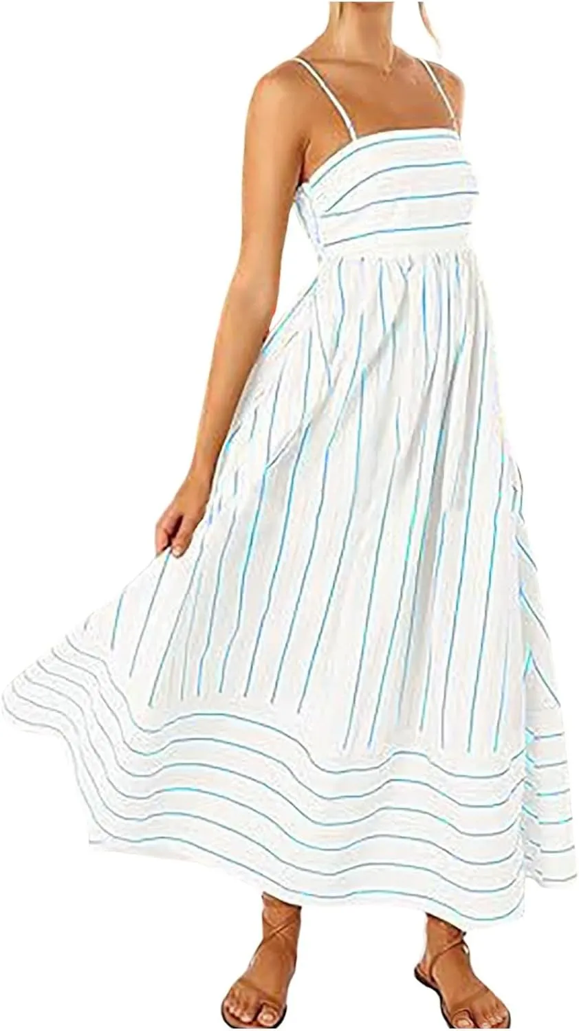 Women Stripe Sleeveless Camisole Dress Plus Size Backless Suspender Dress Summer Flowy Sundress Casual Party Dresses