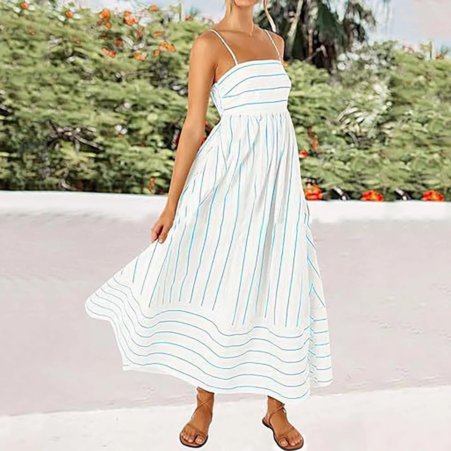 Women Stripe Sleeveless Camisole Dress Plus Size Backless Suspender Dress Summer Flowy Sundress Casual Party Dresses