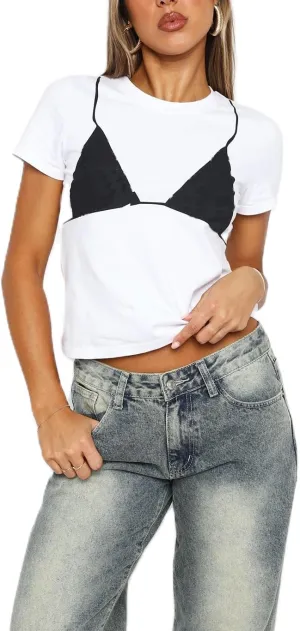 Women Y2k Vintage Graphic Baby Tees Short Sleeve Crop Tops Leopard Heart Print Cute Aesthetic Teen Girls 90s Shirt