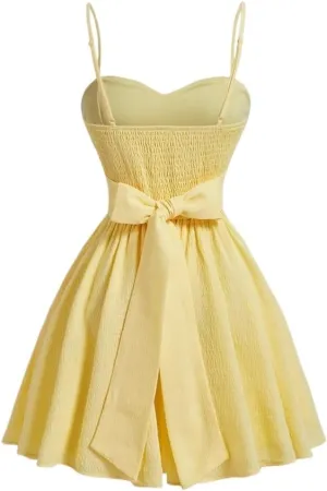 Women's Back Tie Bowknot Summer Dress, Pastel Backless Fashion Short Cami Dresses for Women