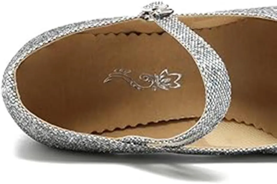 Womens Ballroom Latin Dance Shoes, Glitter Leather Closed Toe Heels Shoes Cowhide Sole for Indoors