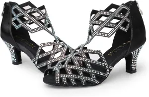 Women's Ballroom Rhinestone Dance Shoes, Latin Salsa Bachata Practice Performance Dancer Shoes
