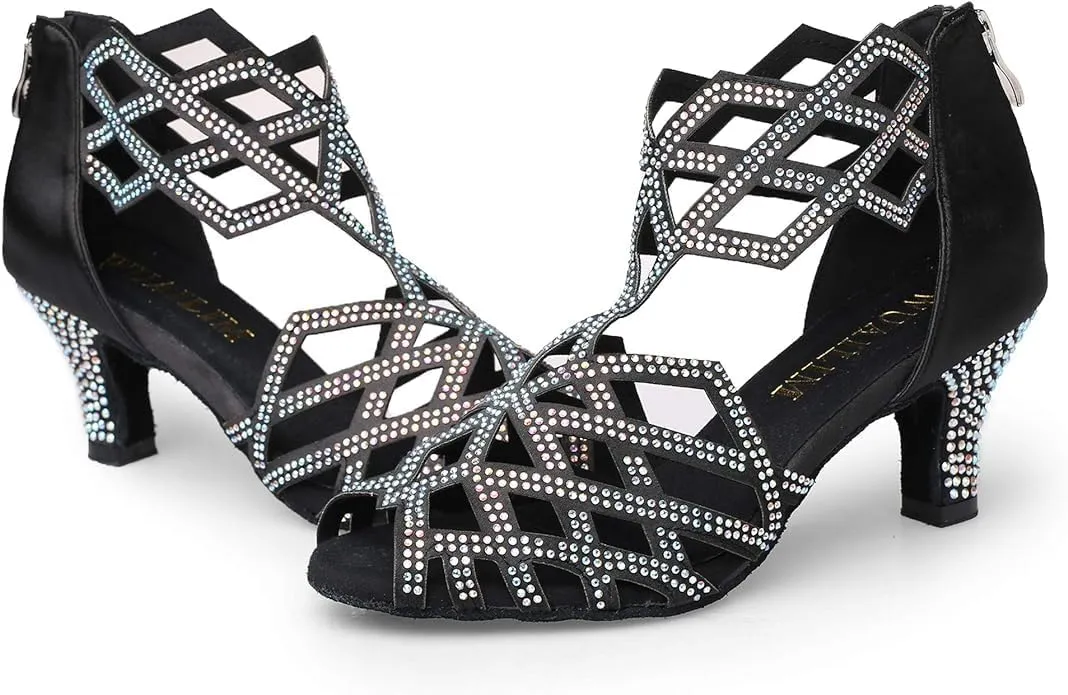 Women's Ballroom Rhinestone Dance Shoes, Latin Salsa Bachata Practice Performance Dancer Shoes