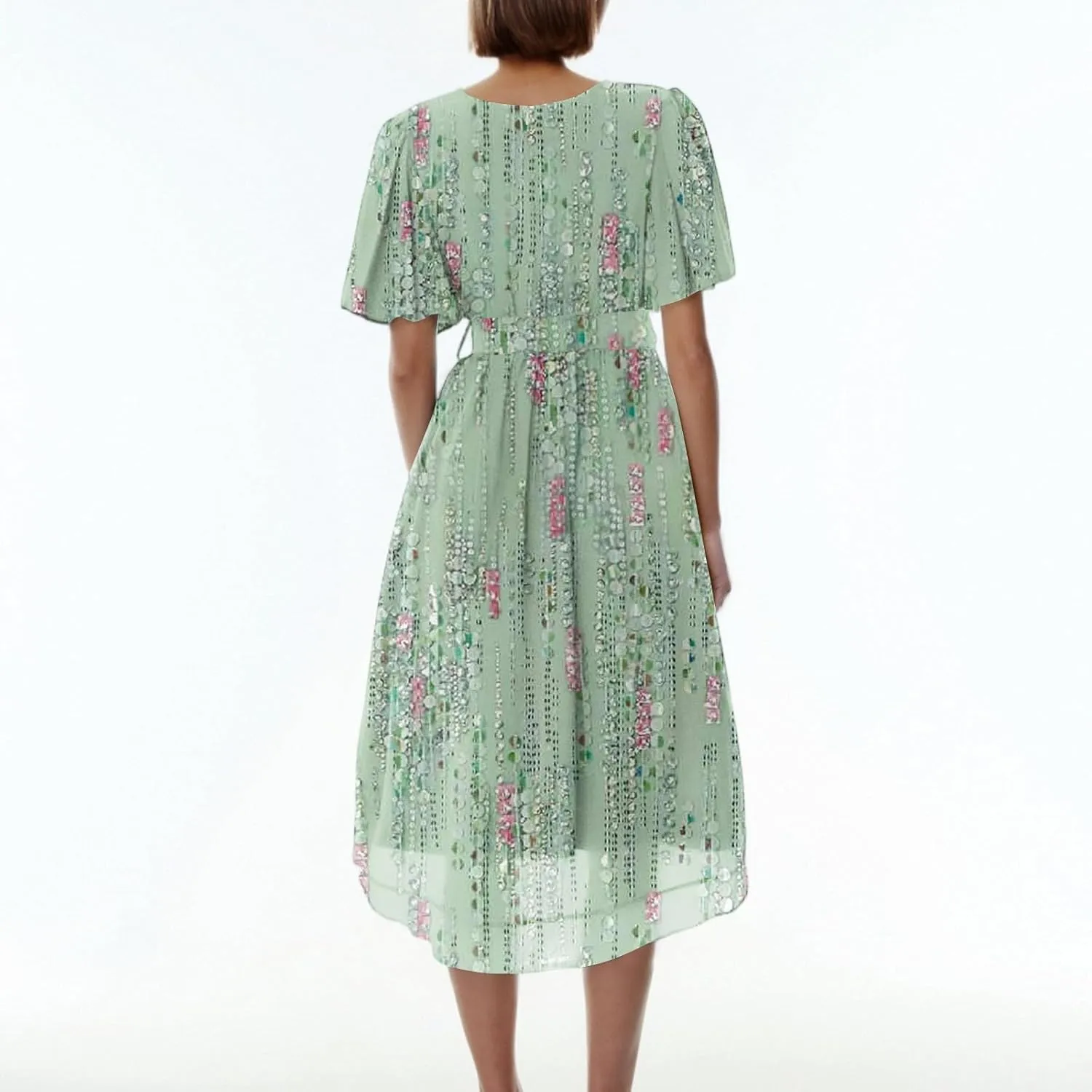 Womens Boho Floral Printed Chiffon Dresses 2025 Elegant V Neck Summer Wedding Prom Cocktail Midi Dresses