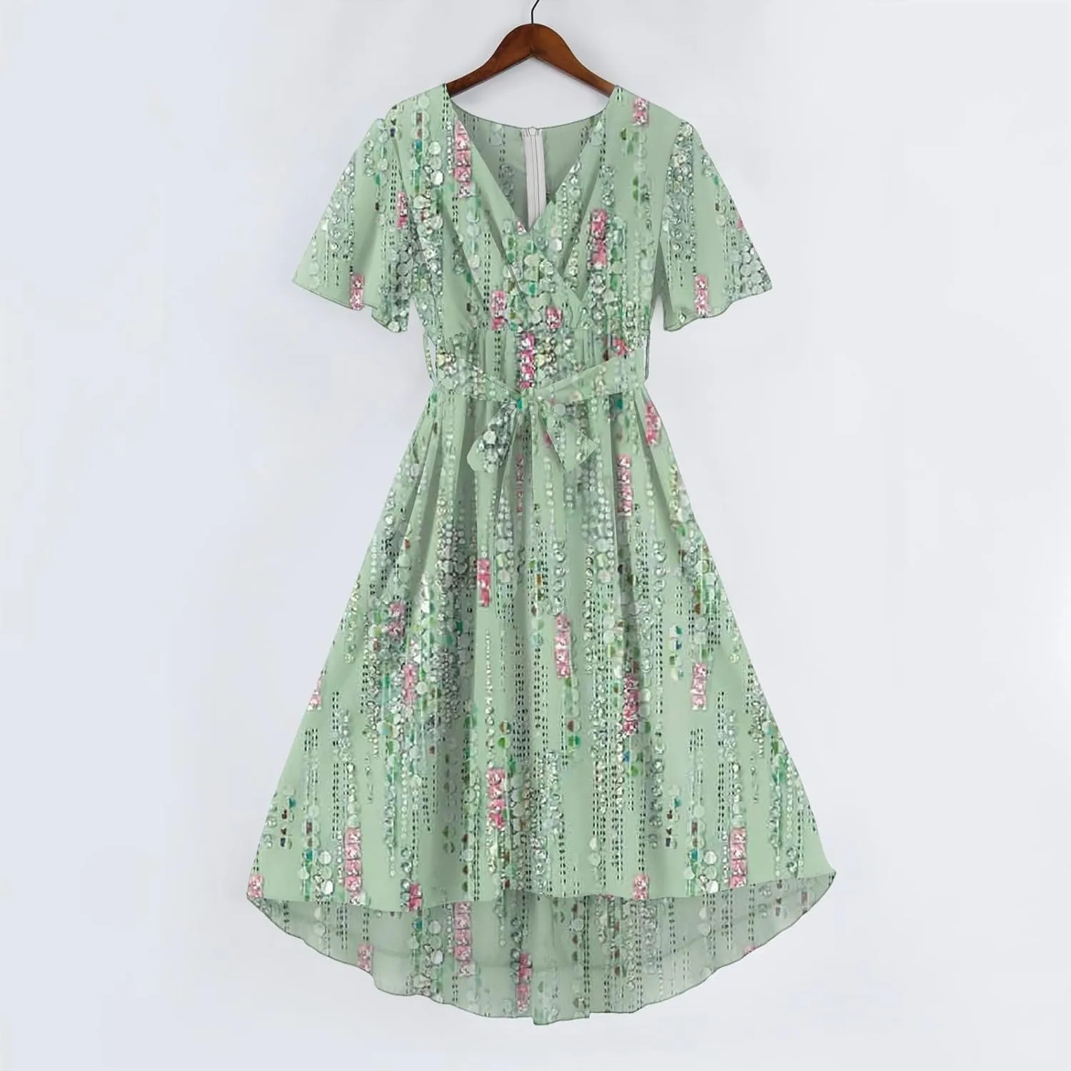 Womens Boho Floral Printed Chiffon Dresses 2025 Elegant V Neck Summer Wedding Prom Cocktail Midi Dresses