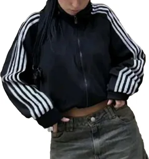 Women's Bomber Jackets Zip-Up Windbreakers Cropped Jackets Varsity Sportswear Casual Clothing 90s Streetwear