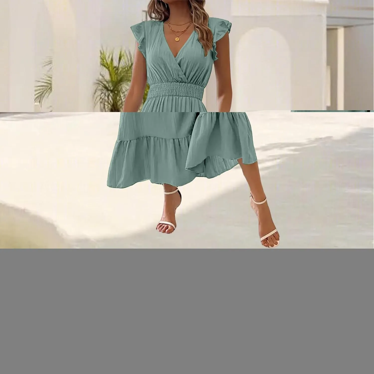 Women's Casual Dress Ruffle Sleeve Flowy Maxi Dress Sexy V Neck Wrap Dresses Empire Waist Wedding Guest Long Dresses