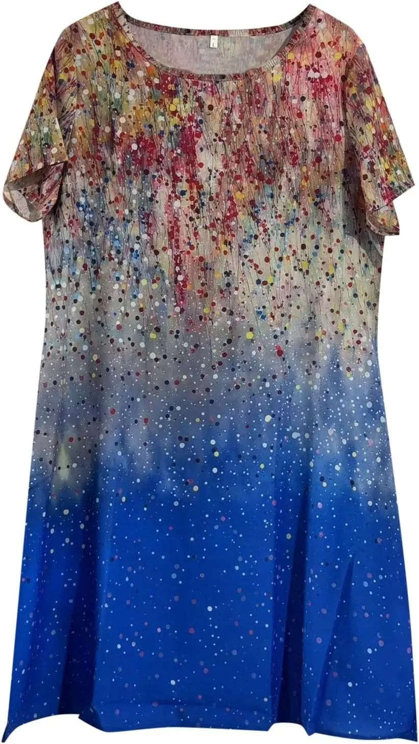 Women's Casual Dress Short Sleeve Sundresses Vacation Summer Dresses 2025 Beach Boho Floral A-Line Tshirt Dress with Pockets