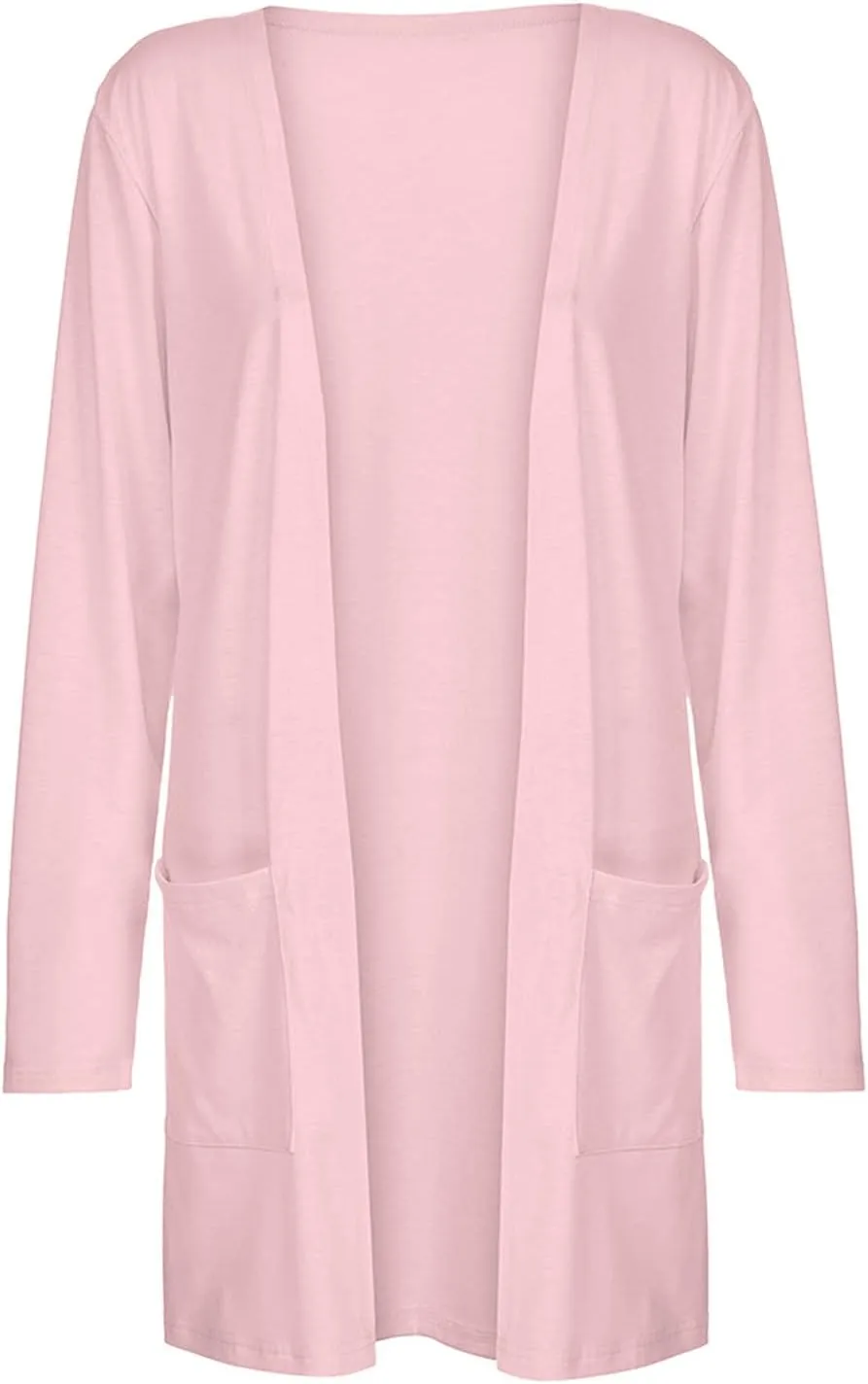 Women's Casual Open Front Cardigan Long Sweaters Plus Size Solid Color Long Sleeve Sweaters Outwear Coat with Pockets