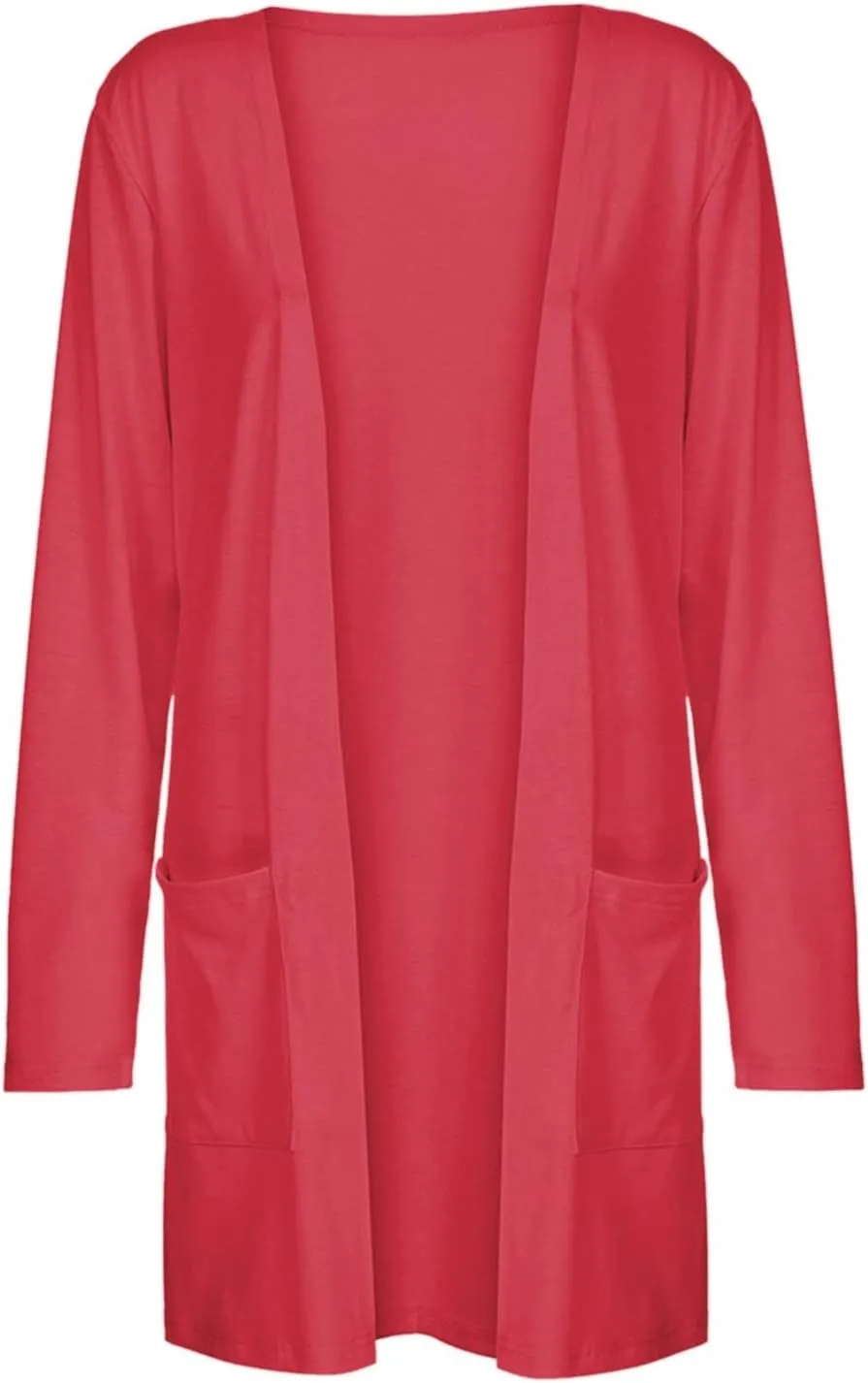 Women's Casual Open Front Cardigan Long Sweaters Plus Size Solid Color Long Sleeve Sweaters Outwear Coat with Pockets