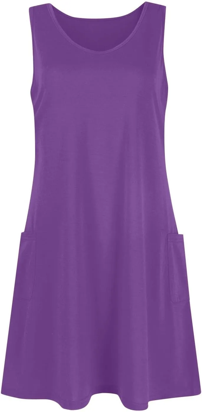 Women's Casual Sleeveless Color Block Summer Dress with Pockets Comfortable Loose Fit for Beach and Daily Wear