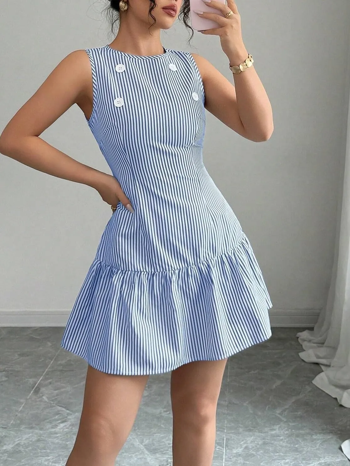 Women's Casual Striped Sleeveless Dress Fashion Short Dresses for Women