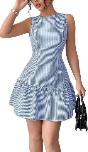 Women's Casual Striped Sleeveless Dress Fashion Short Dresses for Women