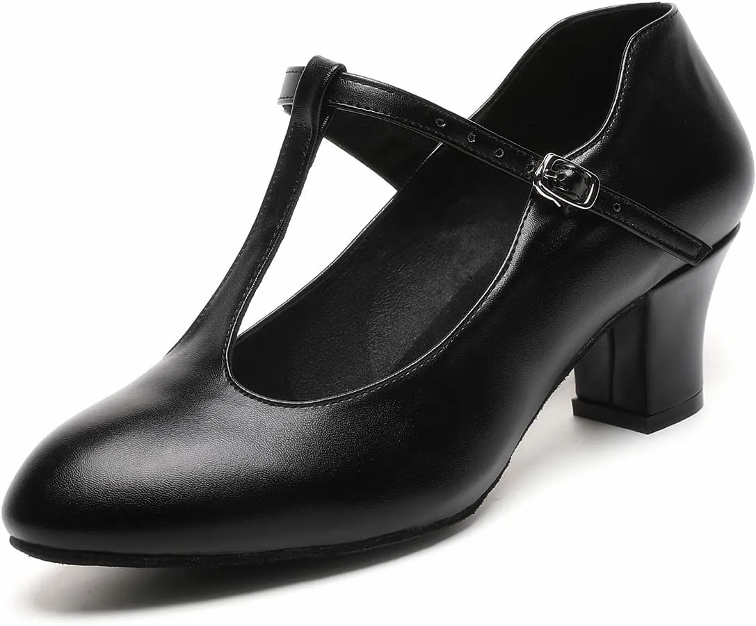 Womens Character T-Strap Dress Shoes - Leather Salsa Dance Heels