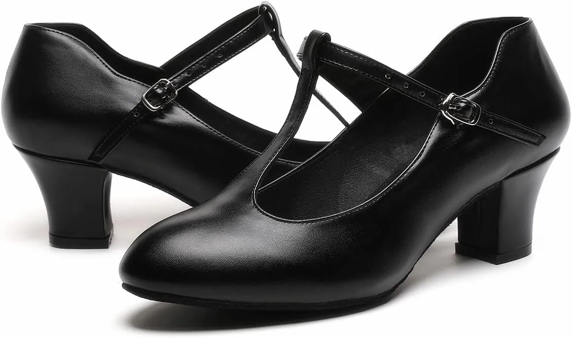 Womens Character T-Strap Dress Shoes - Leather Salsa Dance Heels