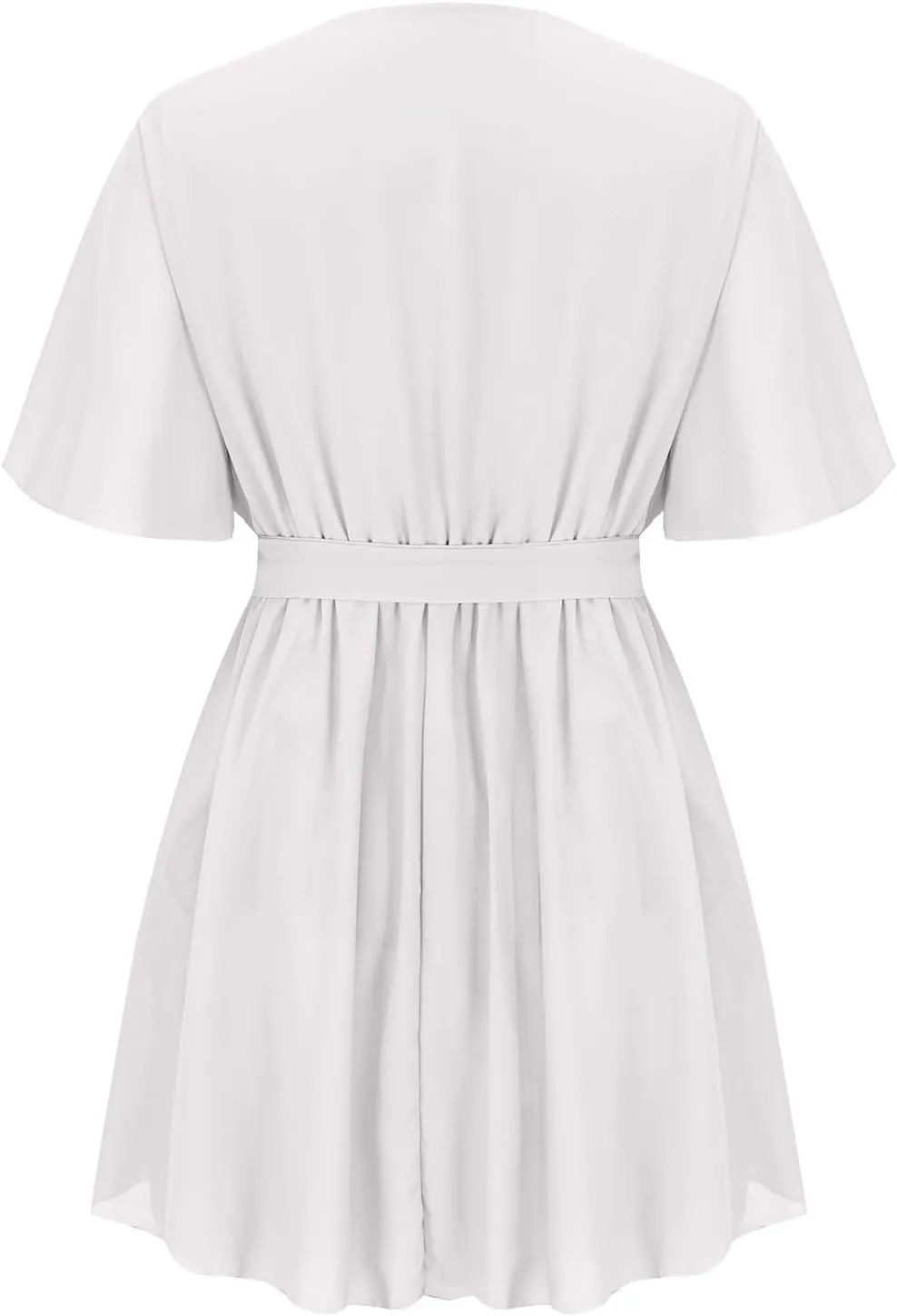 Women's Chiffon Short Sleeve Mini Dresses Summer Sexy Deep V-Neck Cross Tie Dress Ruffle Hem Short Wrap Dresses