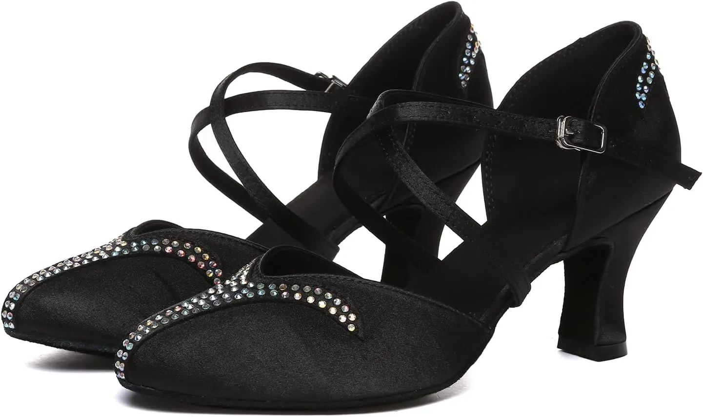 Women's Closed Toe Latin Dance Shoes Salsa Wedding Ballroom Ankle Practice Dancing Shoes,Model YC-L617-Suede Sole-1.75Heel