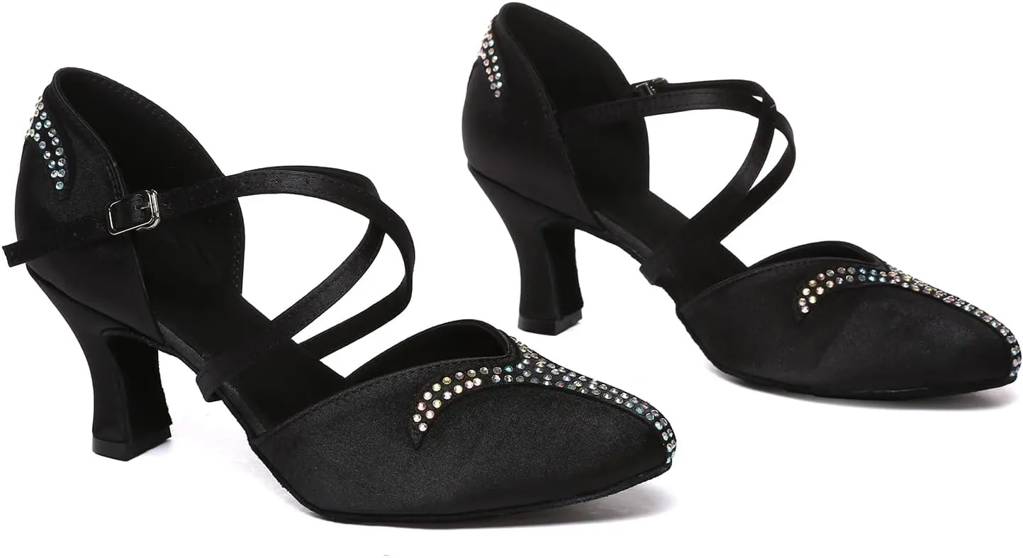 Women's Closed Toe Latin Dance Shoes Salsa Wedding Ballroom Ankle Practice Dancing Shoes,Model YC-L617-Suede Sole-1.75Heel