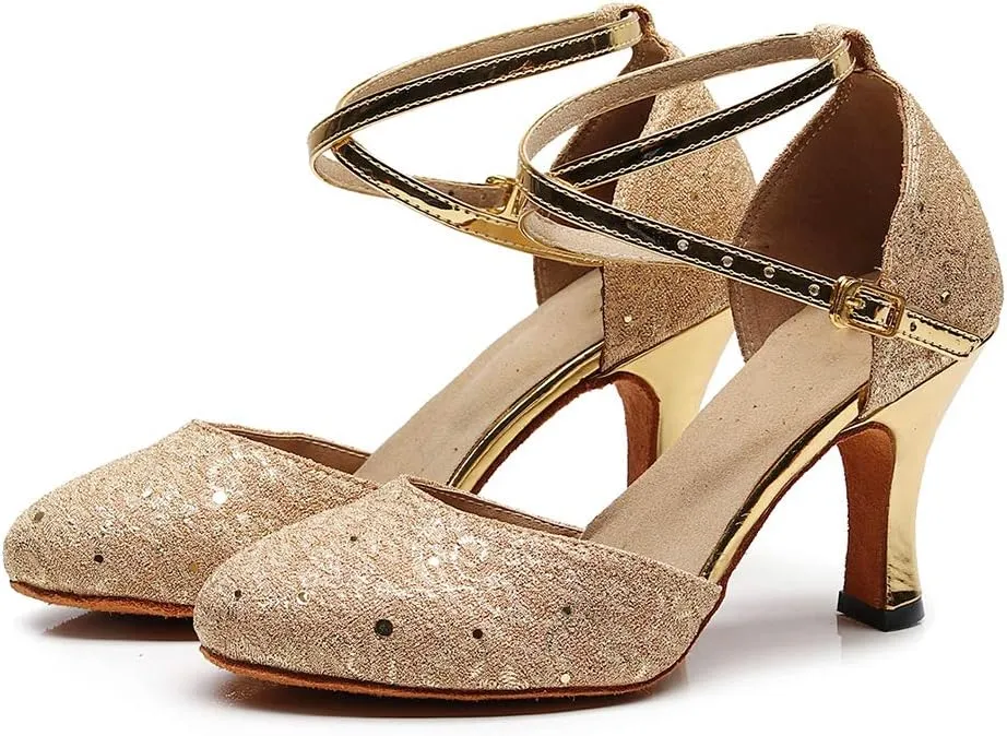 Women's Closed Toe Satin Salsa Tango Ballroom Latin Dance Shoes,Model 1003