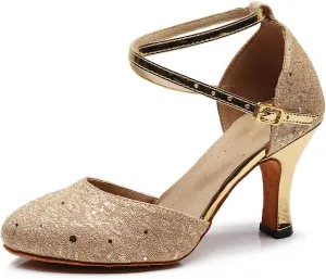 Women's Closed Toe Satin Salsa Tango Ballroom Latin Dance Shoes,Model 1003