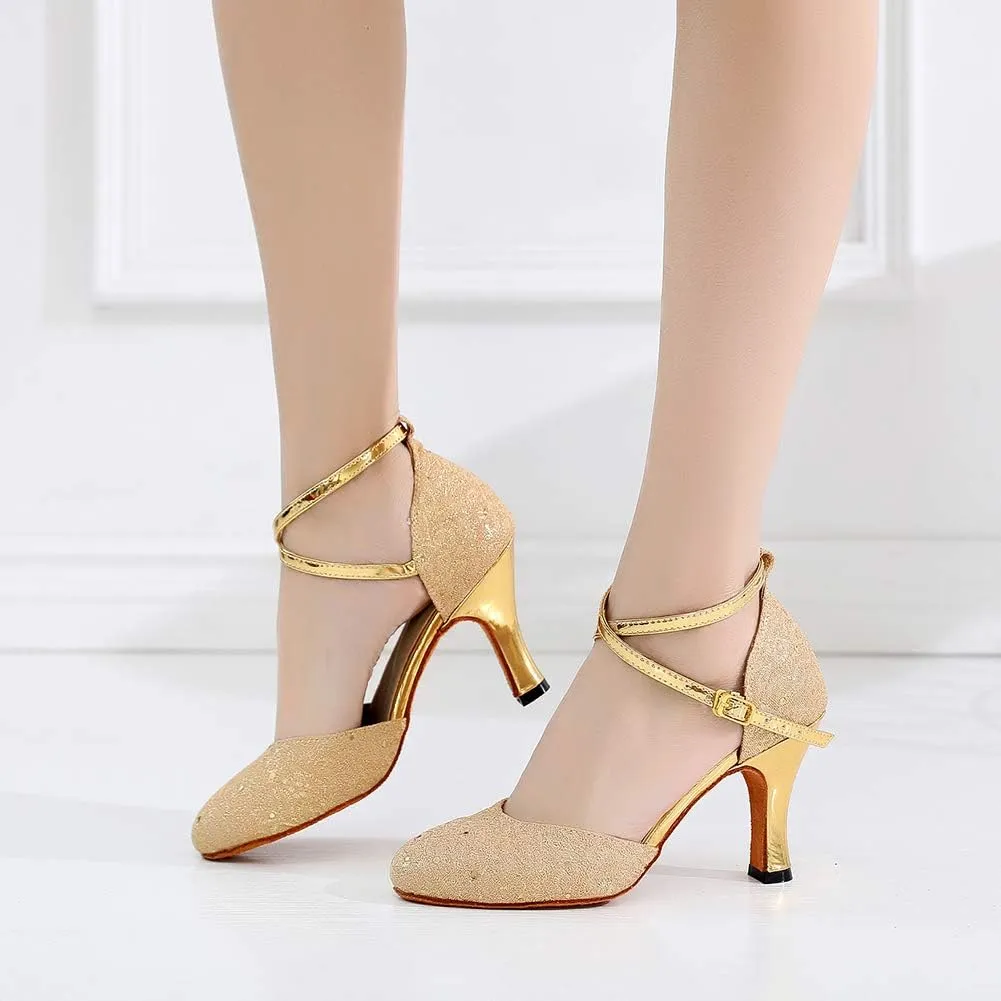 Women's Closed Toe Satin Salsa Tango Ballroom Latin Dance Shoes,Model 1003