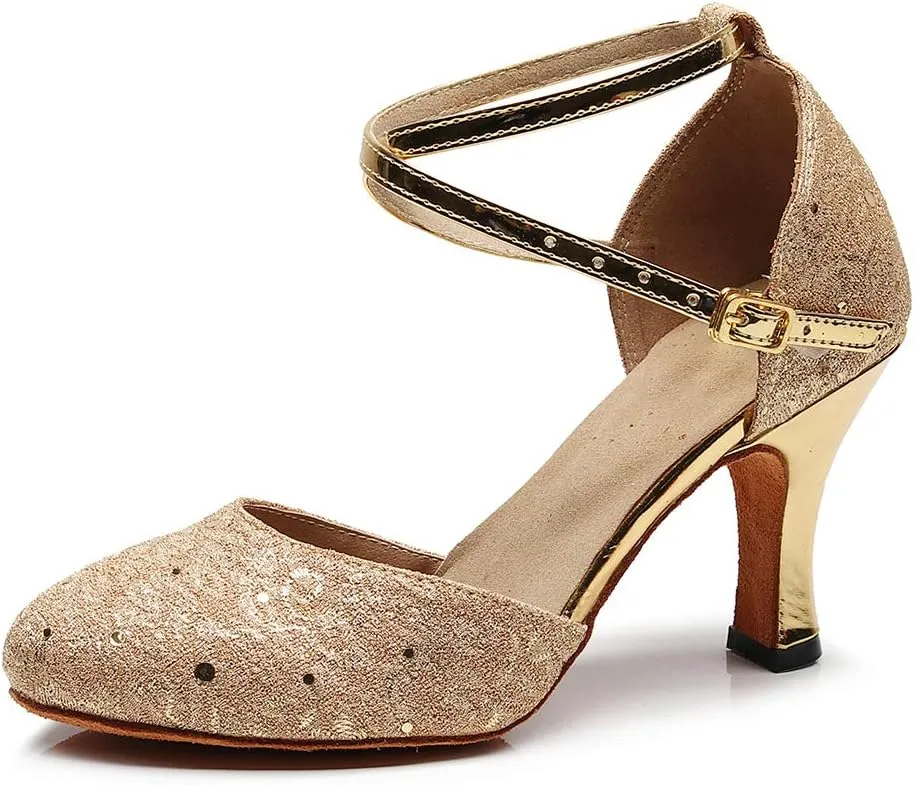 Women's Closed Toe Satin Salsa Tango Ballroom Latin Dance Shoes,Model 1003