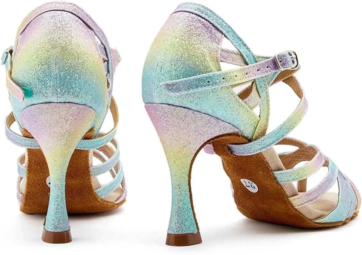 Women's Colored Latin Dance Shoes - Salsa Tango Ballroom Soft Sole Party Heels, 5CM/2Inch Heel Height