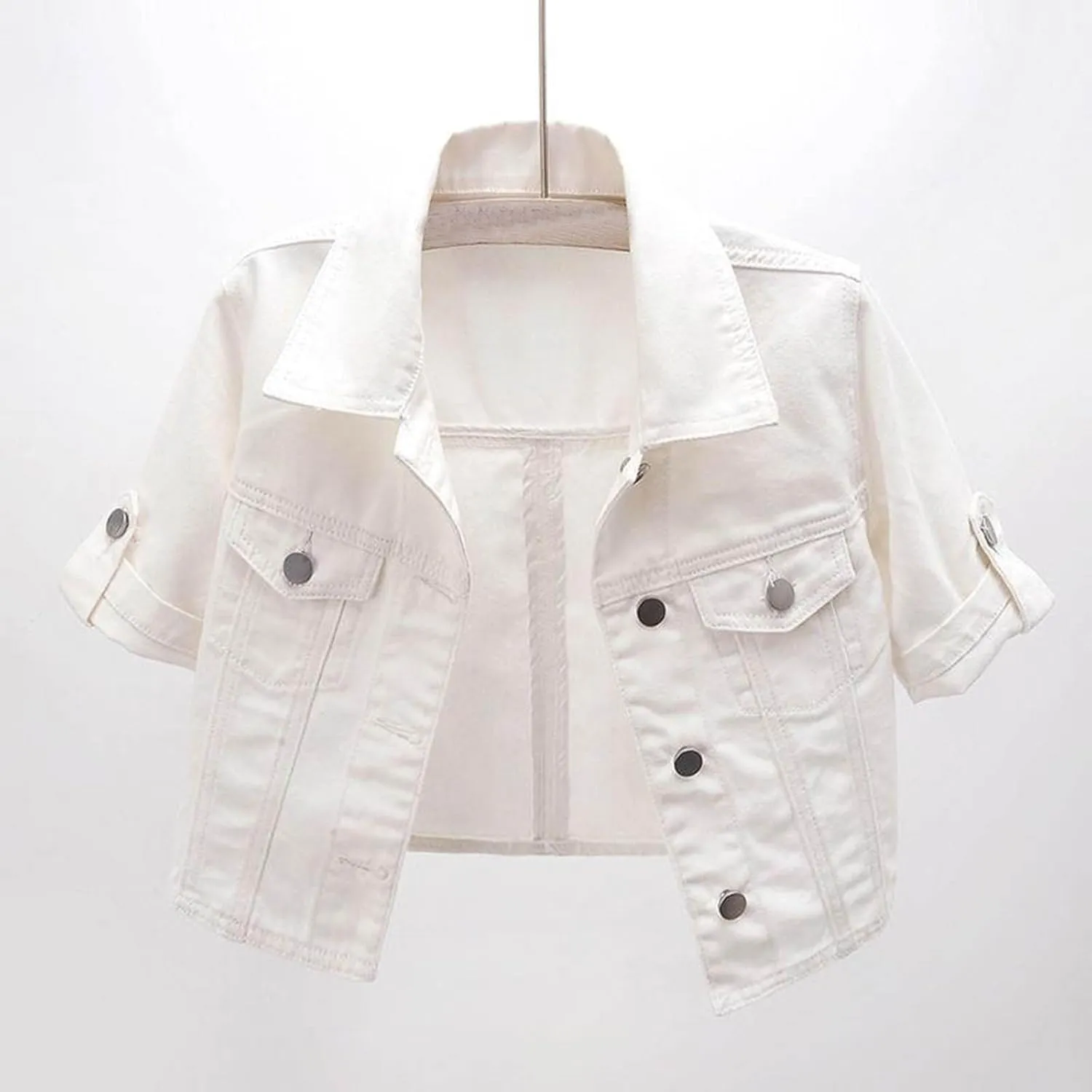 Women's Cropped Denim Jackets Button Down Short Sleeve Jean Jacket with Pockets Fashion Y2k Crop Tops Casual Jackets