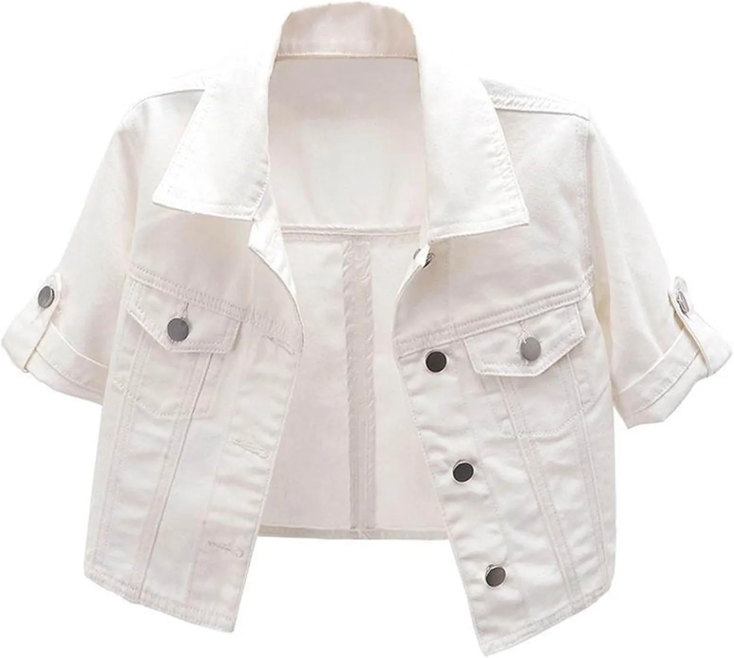 Women's Cropped Denim Jackets Button Down Short Sleeve Jean Jacket with Pockets Fashion Y2k Crop Tops Casual Jackets