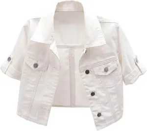 Women's Cropped Denim Jackets Button Down Short Sleeve Jean Jacket with Pockets Fashion Y2k Crop Tops Casual Jackets