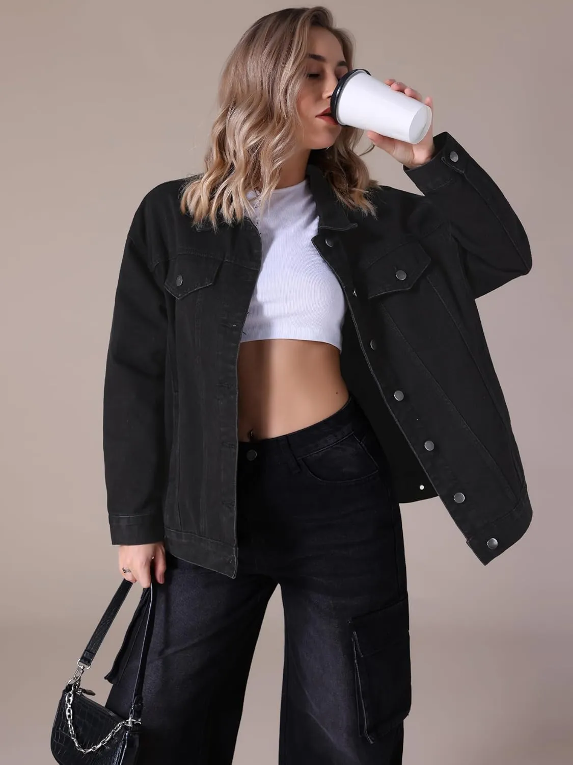 Women's Denim Jackets Casual Oversized Pockets Long Sleeve Trendy Shacket Plus Size Jean Jacket