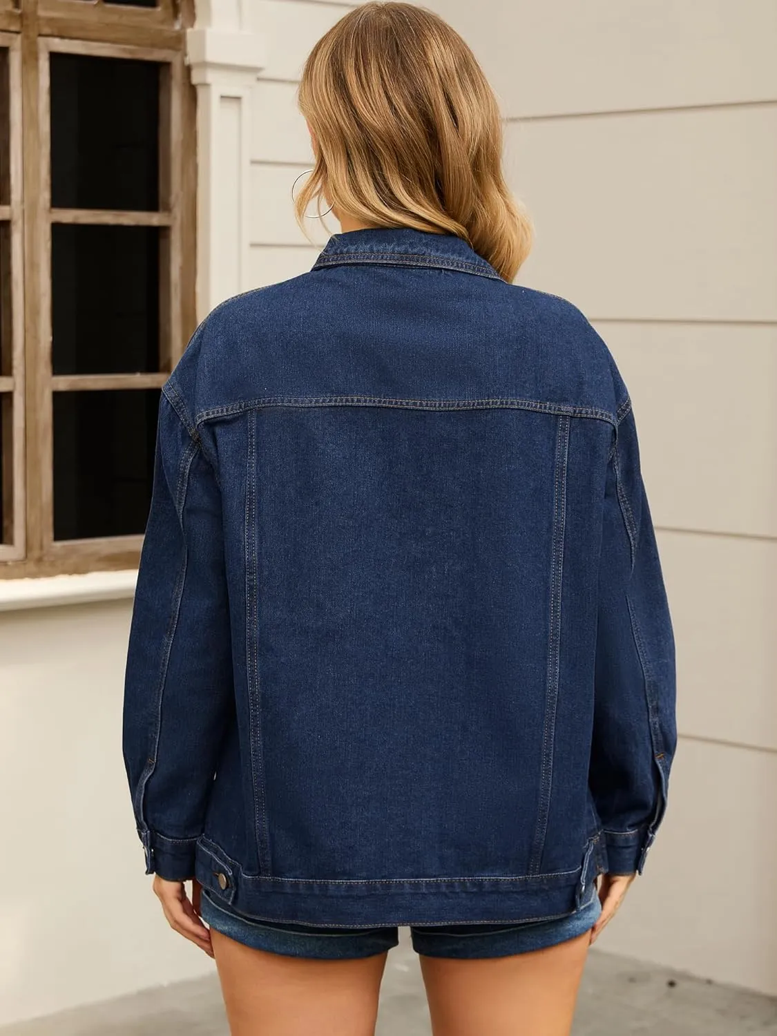 Women's Denim Jackets Casual Oversized Pockets Long Sleeve Trendy Shacket Plus Size Jean Jacket
