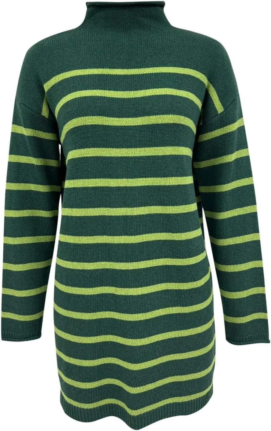 Womens Dresses Fall 2024 Rib Cotton Knit Striped Casual Sweater Dress High Neck Loose Long Sleeve Bodycon Mini Dress