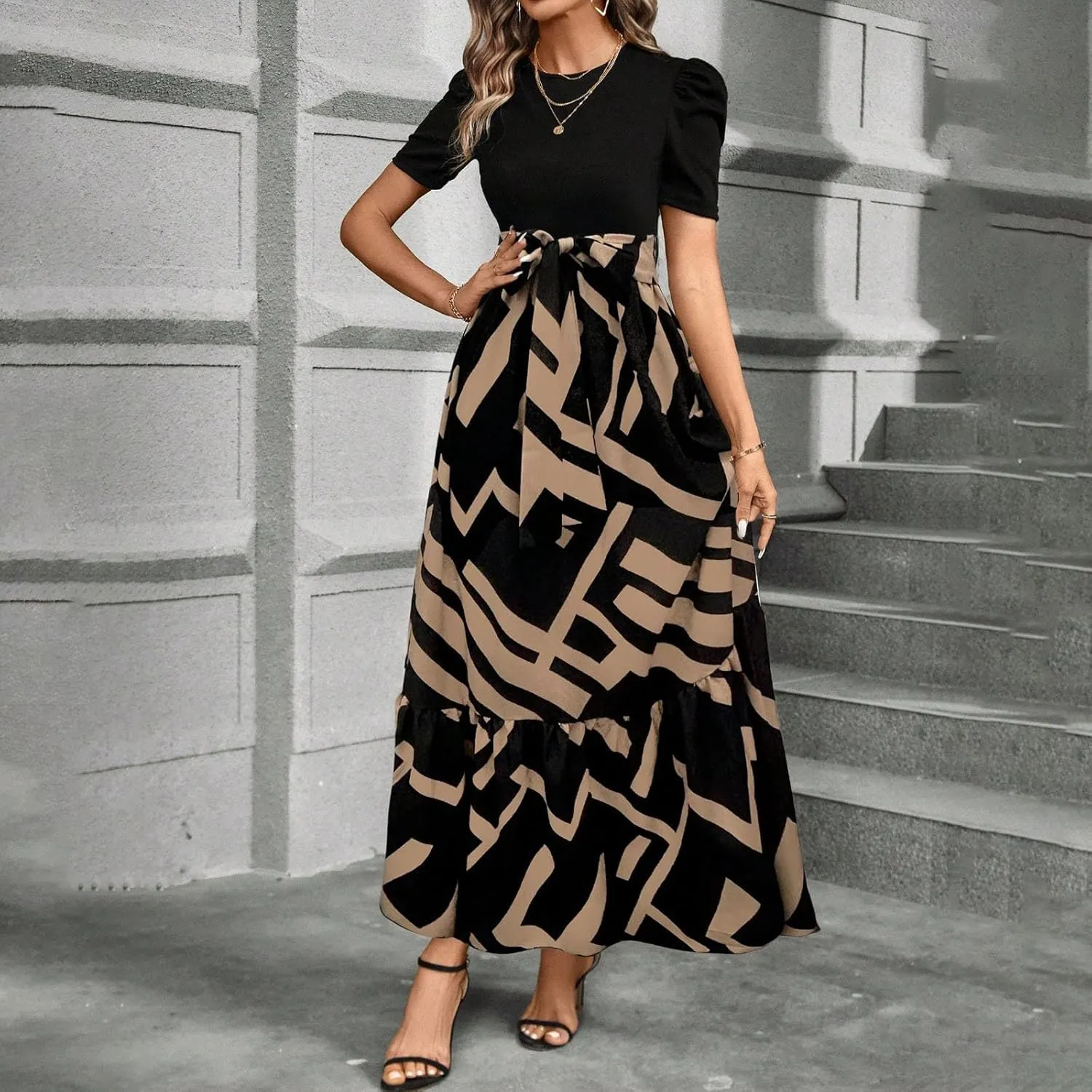 Womens Dresses for Wedding Guest 2025 Elegant Classy Empire Waist Short Sleeve A Line Dress Summer Work Wrap Sundress
