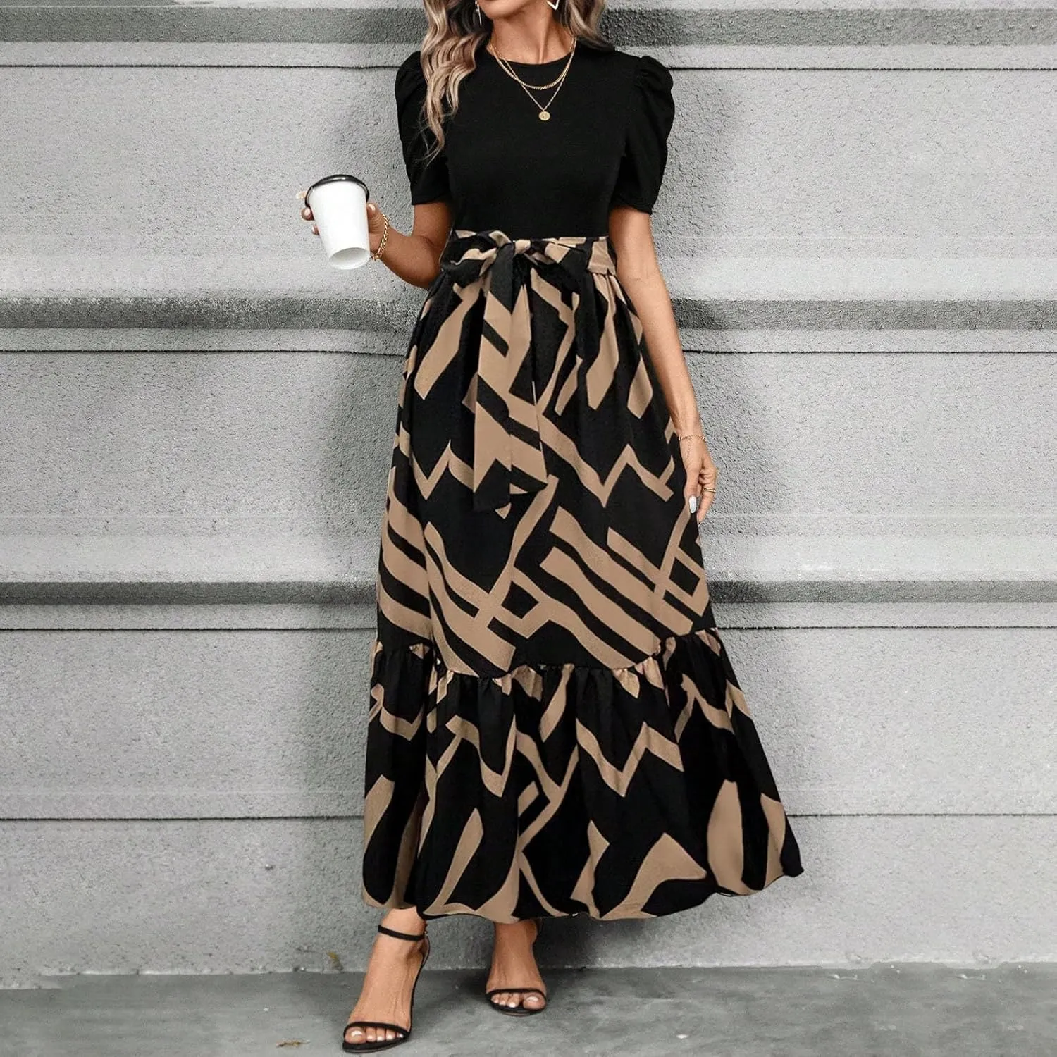 Womens Dresses for Wedding Guest 2025 Elegant Classy Empire Waist Short Sleeve A Line Dress Summer Work Wrap Sundress