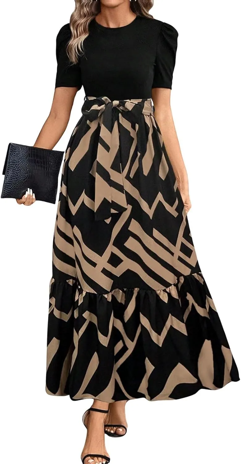 Womens Dresses for Wedding Guest 2025 Elegant Classy Empire Waist Short Sleeve A Line Dress Summer Work Wrap Sundress