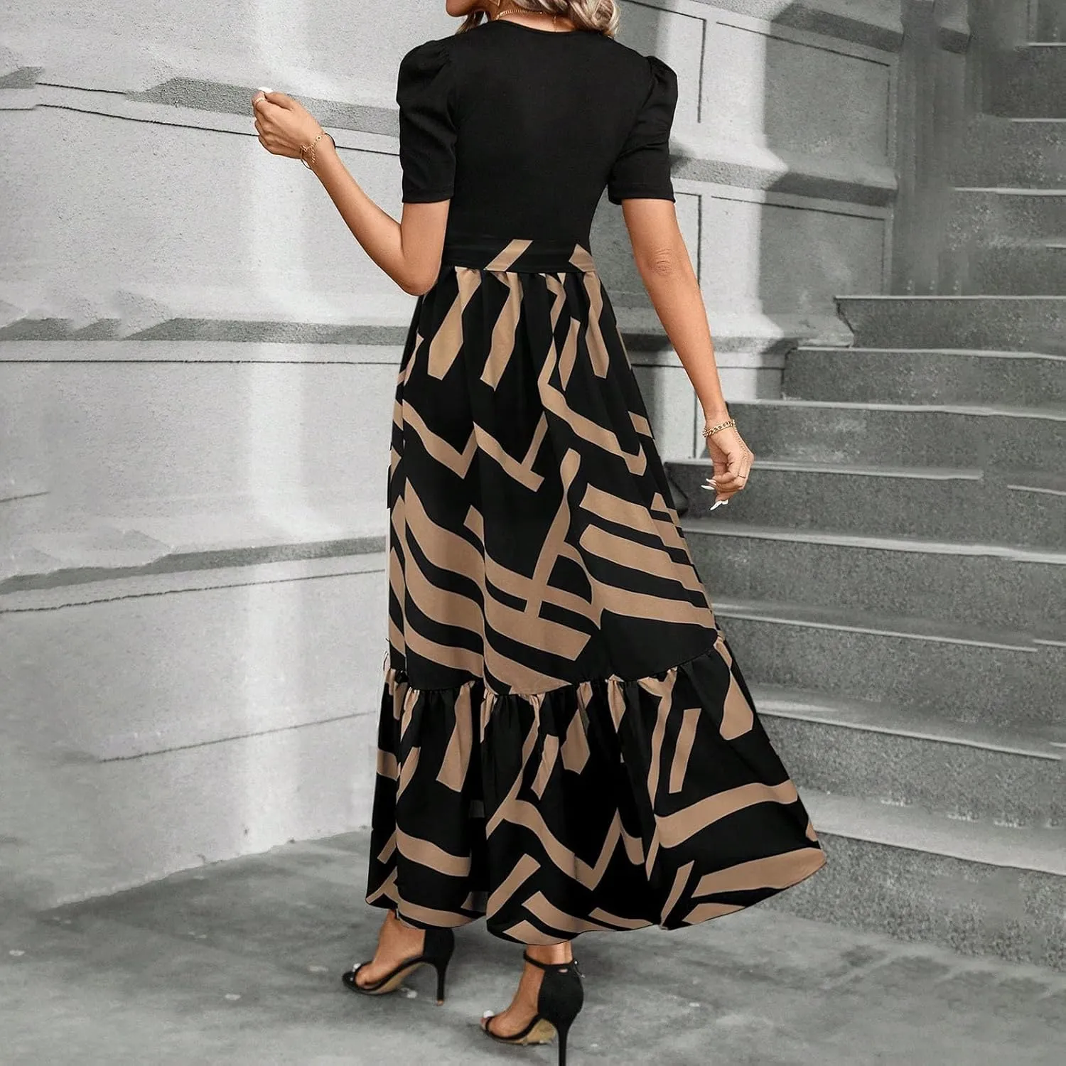 Womens Dresses for Wedding Guest 2025 Elegant Classy Empire Waist Short Sleeve A Line Dress Summer Work Wrap Sundress