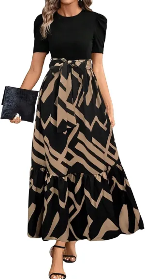 Womens Dresses for Wedding Guest 2025 Elegant Classy Empire Waist Short Sleeve A Line Dress Summer Work Wrap Sundress