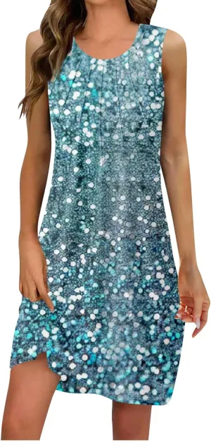 Women's Dresses Summer Midi Tropical Sleeveless U Neck Dressy Tank Dress Casual Knee Length Party Sundress