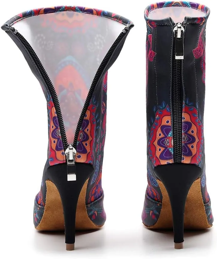 Women's Elastic Fabric Latin Dance Boots Peep Toe Salsa Ballroom Performance Dancing Booties,Model-7199