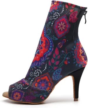 Women's Elastic Fabric Latin Dance Boots Peep Toe Salsa Ballroom Performance Dancing Booties,Model-7199