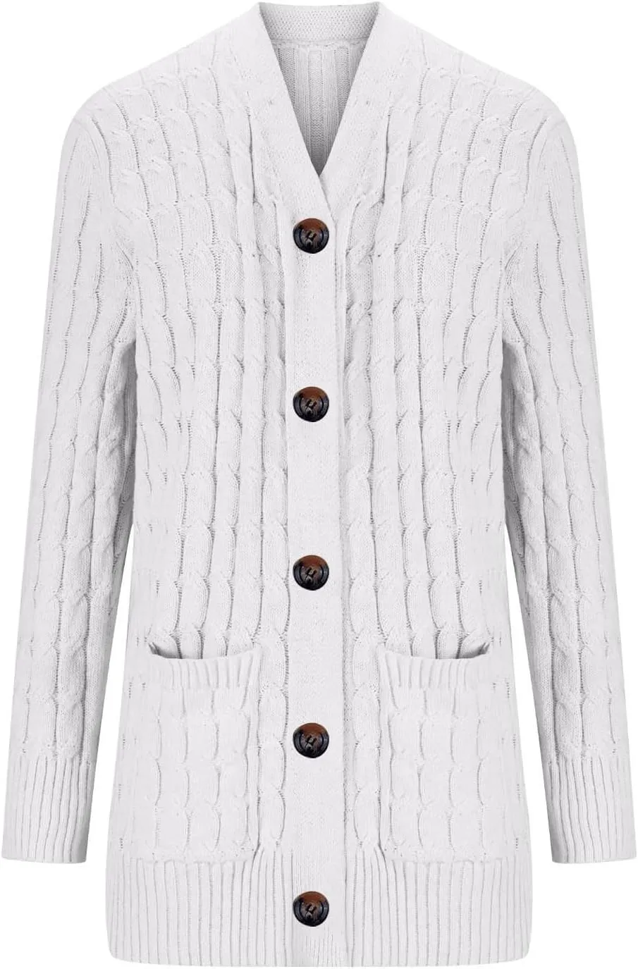 Womens Fall Jacket Plus Size V Neck Knit Sweaters Button Down Long Sleeve Cardigan Winter Coats with Pockets
