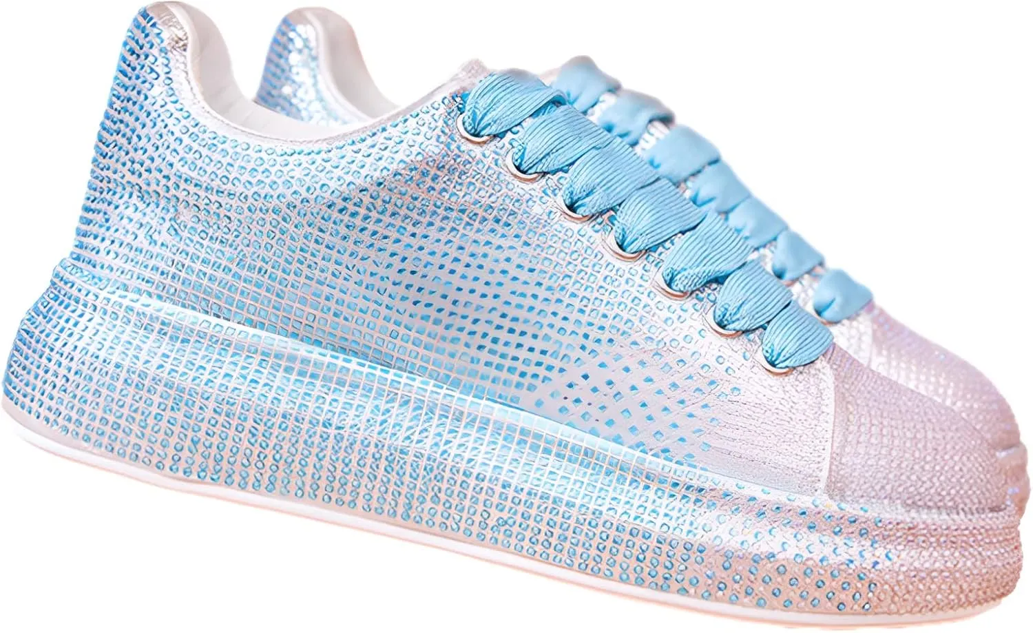 Women's Fashion Thick Sole Sneakers Glitter Gradient Colors Rhinestones Lace-Up Casual Sports Shoes