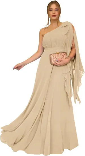 Women's Formal Dresses 2025 Chiffon Elegant Evening Dresses for Women One Shoulder A-Line Wedding Guest Dresses Long