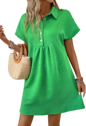 Women's Half-Buttoned V-Neck Batwing Sleeve Summer Dress Fashion Short Dresses for Women